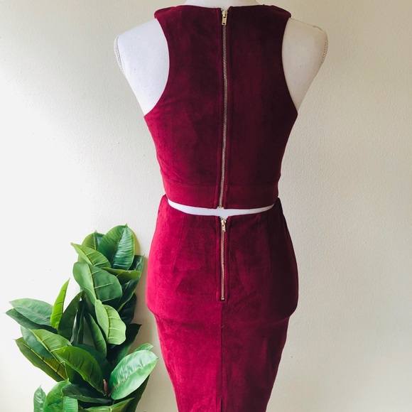 1 LEFT! Burgundy Suede Two Piece Skirt Set - Picture 6 of 7
